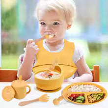ASSIETTE BEBE - vaisselle en silicone 8 pièces pour l'autonomie de bébé