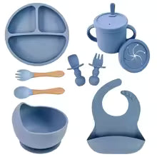 ASSIETTE BEBE - vaisselle en silicone 8 pièces pour l'autonomie de bébé